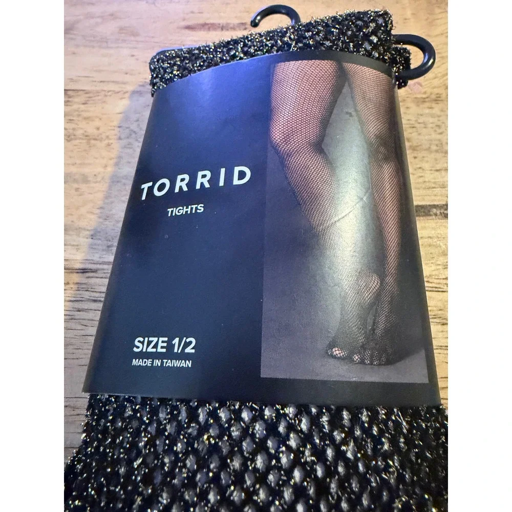 Torrid Black Gold Metallic Sparkle‎ Fishnet Tights Size 1/2 Plus Size New